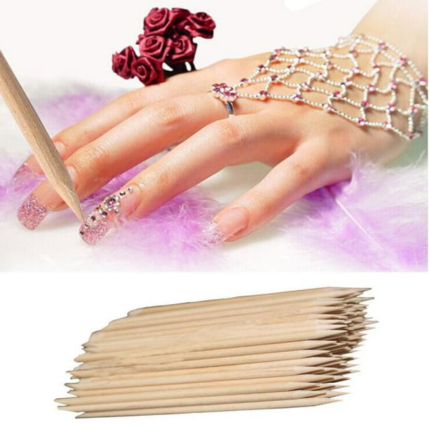 100Pcs Nail Art Cuticle Pusher Sticks, Wooden Cuticle Sticks for Nail