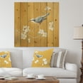 thumbnail image 2 of Designart 'Gold Bird Sitting on Blossoms II' Farmhouse Print on Natural Pine Wood, 2 of 3