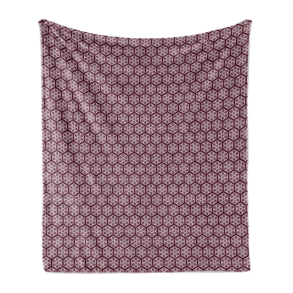 Orient Soft Flannel Fleece Throw Blanket, Boho Middle Eastern Mandala Geometric Moroccan Classic Traditional Grid Pattern, Cozy Plush for Indoor and Outdoor Use, 60" x 80", Maroon White, by Ambesonne