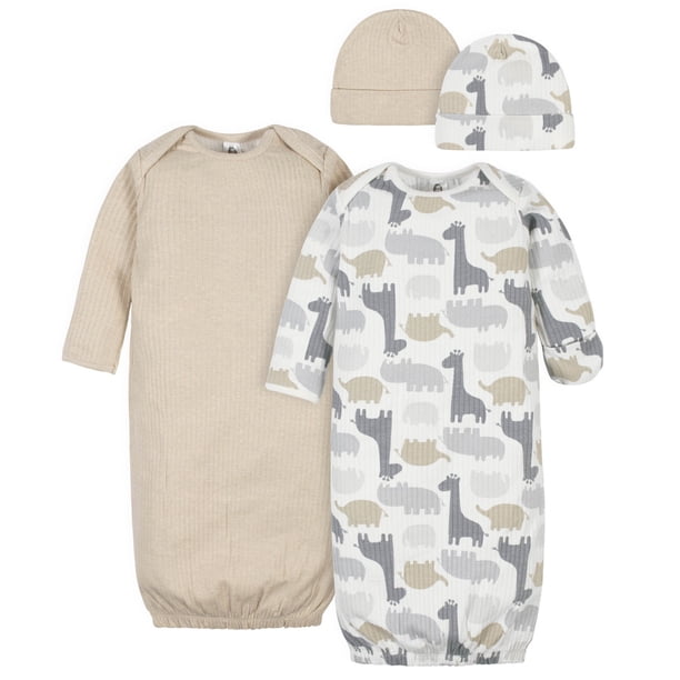 Gerber set 4 piezas 2 camisones y 2 gorritos 100 por ciento algodón