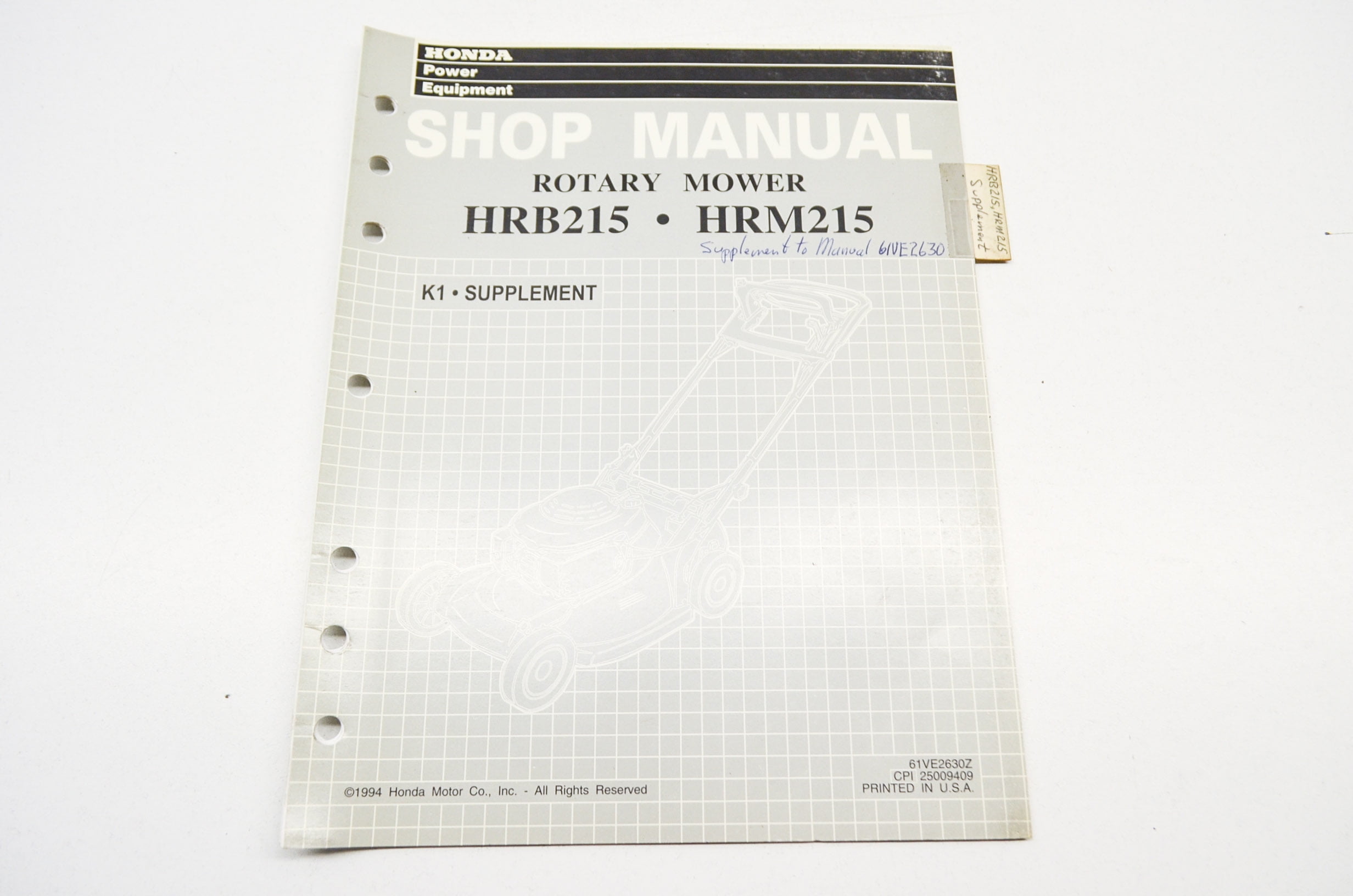 Honda 61VE2630Z Shop Manual Supplement Rotary Mower HRB215 HRM215 QTY 1 - Walmart.com