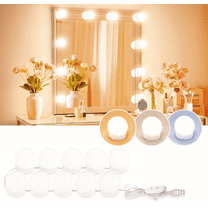 LED Vanity Lights For Mirror, Consciot Hollywood Style With 10 Dimmable Bulbs, Adjustable Color & Brightness, USB Cable, Stick on for Makeup Table Dressing Room Mirror