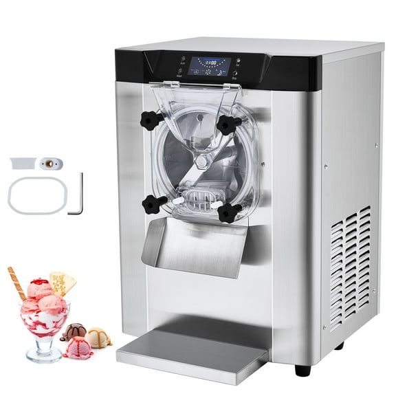 KFFKFF Commercial Ice Cream Machine, 12 L/H Production, 1713W, Single Flavor, Countertop Model with 4.5L Stainless Steel Cylinder, Features LED Panel, Automatic Cleaning and Pre-cooling