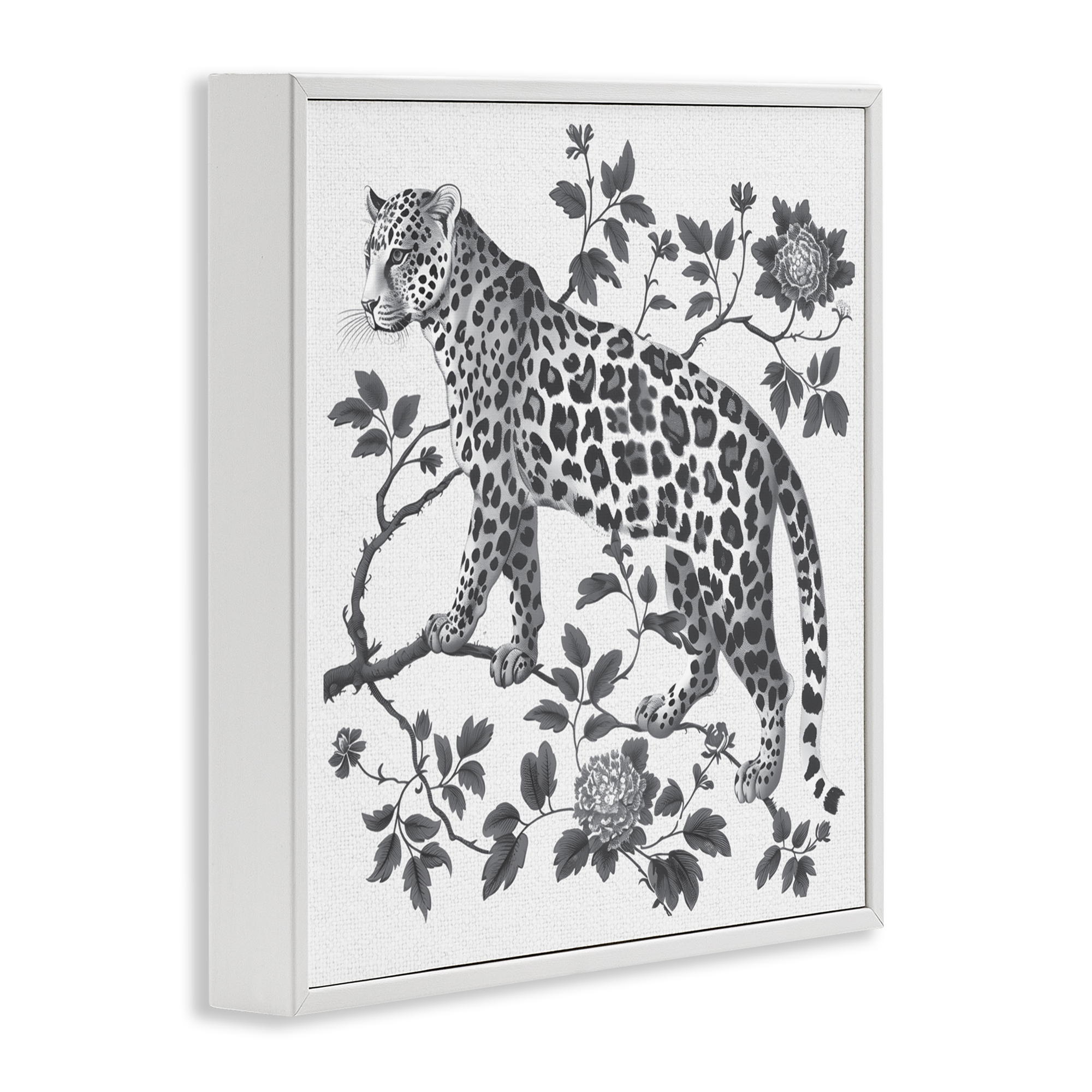 Monochrome Detail Leopard White Framed Giclee Art, design by Lettered and Lined