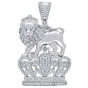 925 Sterling Silver Mens CZ Cubic Zirconia King Lion With Crown Charm Pendant Necklace Measures 49.5x31.7mm Jewelry for