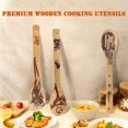 thumbnail image 3 of 2024,Juego de utensilios para cocinar y servir cucharas de bambú de 5 piezas - Espátula de cuchara de madera quemada con patrón mágico, 3 of 4
