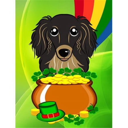 Caroline's Treasures BB1957GF Longhair Black and Tan Dachshund St. Patrick's Day Flag Garden Size , Small, multicolor