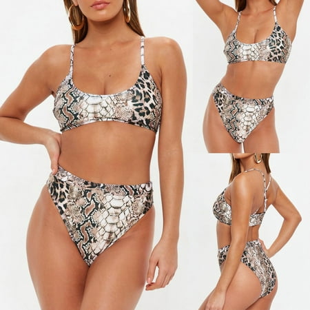 Roseonmyhand Women Camisole Leopard Print Bikini Split Body Swimsuit Beachwear