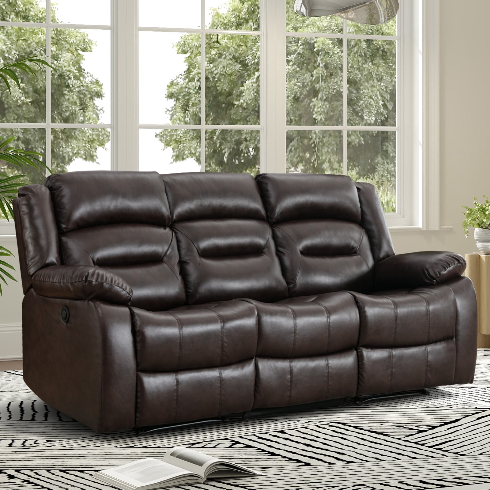Bonzy Home Faux Leather Power Recliner Chair and 3-Seat Sofa Set, Electric Reclining Couch for Living Room, Bedroom, Office, Brown(Recliner+Sofa)