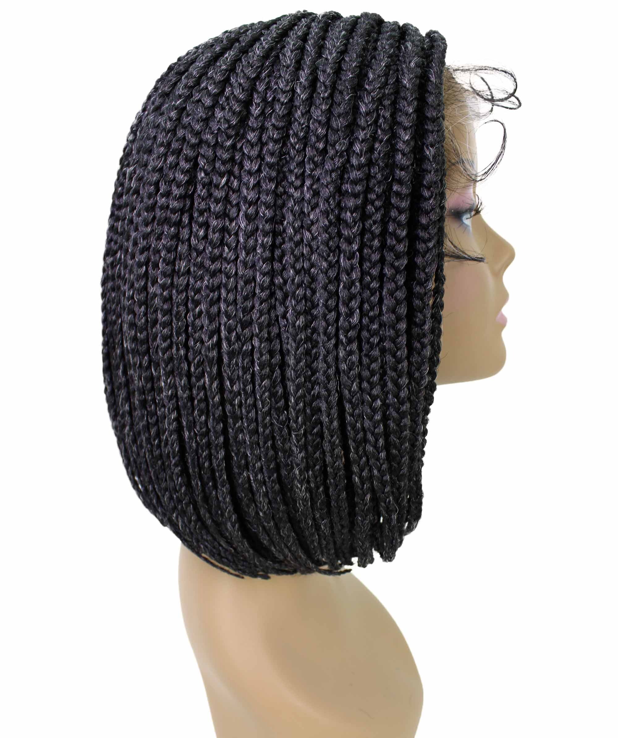 LUXLUXE Tiara Straight Braided Wig, 12 in Long 4X4, Salt and Pepper Grey