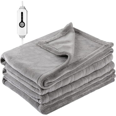 SUNNY HEAT Electric Heated Blanket Coral Fleece 62" x 84" Twin Size-4 Heating Settings & 10 Hours Auto off, Cozy Fabric Machine Washable-Grey