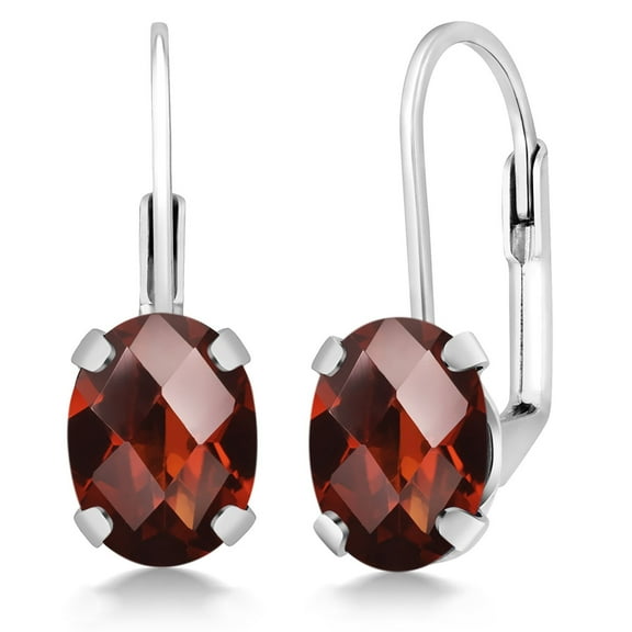 Gem Stone King 2.80 Ct Oval Checkerboard Red Garnet 925 Sterling Silver Earrings