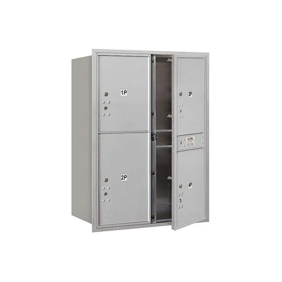 11 Door High Recessed Mounted 4C Horizontal Parcel Locker with 4 Parcel Lockers in Aluminum with Private Access - Front Loading
