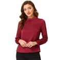 thumbnail image 1 of Blusa de manga de soplo fruncida plisada con cuello alto Allegra K suave sedoso para mujer Borgo?a M, 1 of 5