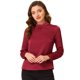 thumbnail image 1 of Blusa de manga de soplo fruncida plisada con cuello alto Allegra K suave sedoso para mujer Borgo?a M, 1 of 5