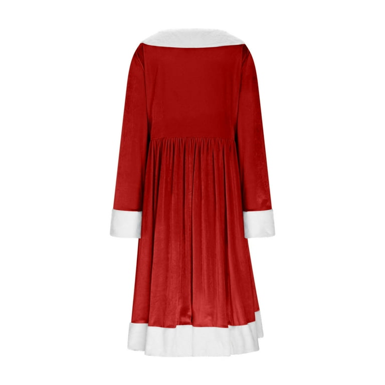 Pxkloy Womens Velvet Christmas Dress Cocktail Party Swing Xmas Dresses Long  Sleeve V-Neck Pleated Outfitd Fuzzy Retro Solid Midi Dress Red,XXL