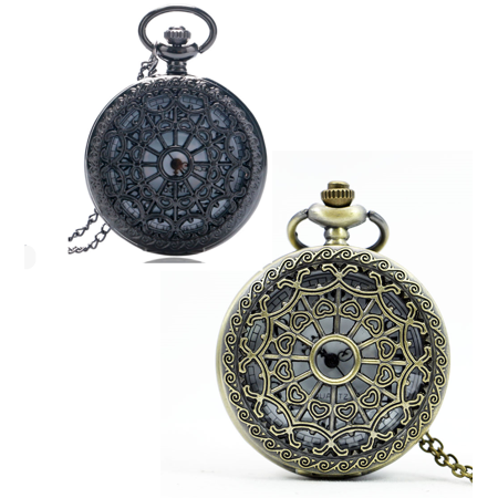 Gunmetal Heart - Heart Cut Out Detail Round Pocket Watch - Gunmetal or Bronze Bronze