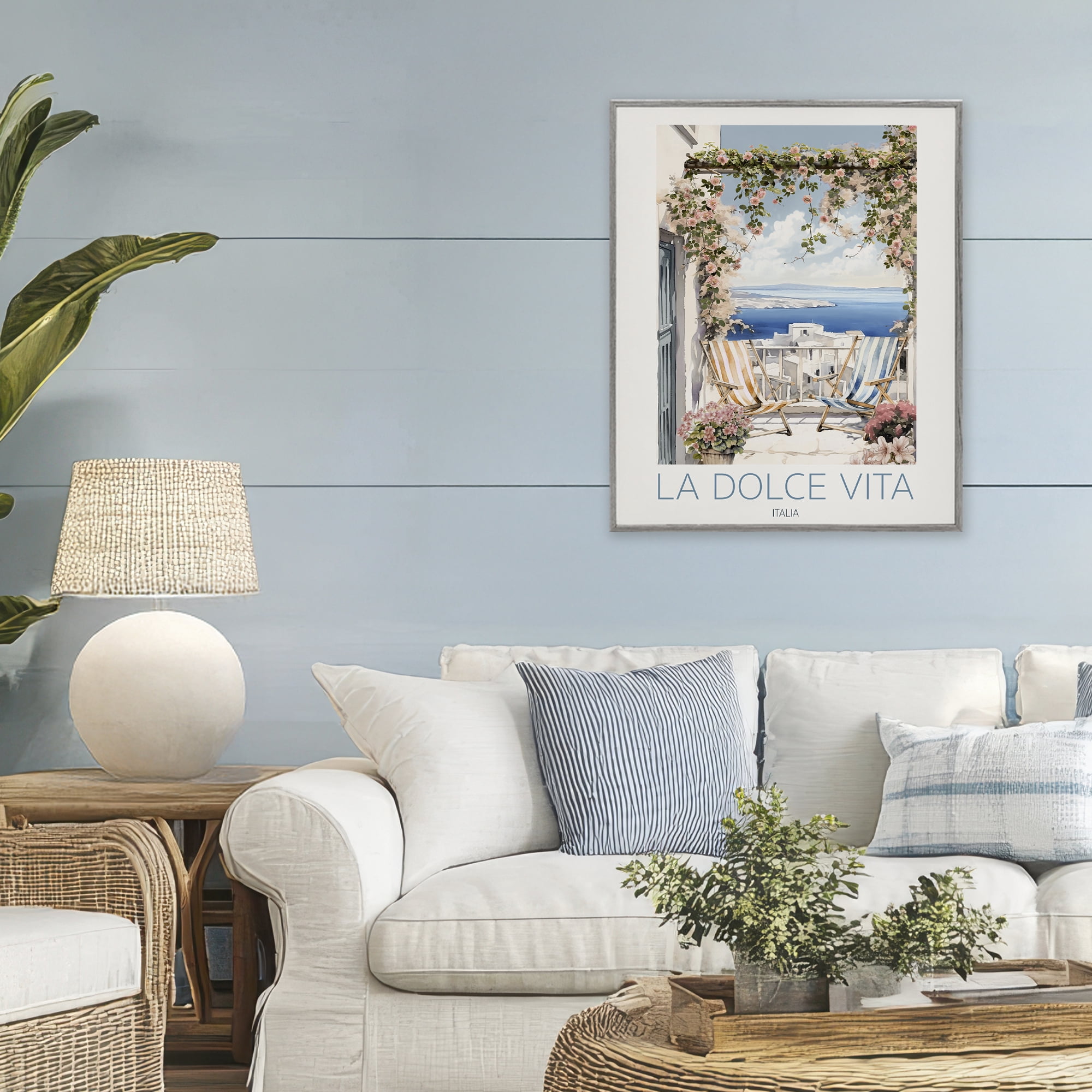 Stupell Industries Coastal Italian Balcony View Gray Framed Giclee Art, design by CAD Designs