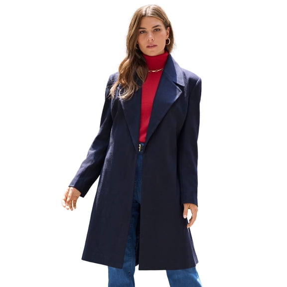 Roaman's Women's Plus Size A-Line Belted Wool Blend Coat