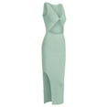 thumbnail image 4 of ZAFUL for Women Prom Dress or Cocktail Dress Evening Part Dress Ribbed Twist Cutout Split Side Slinky Bodycon Dress Green L, 4 of 7