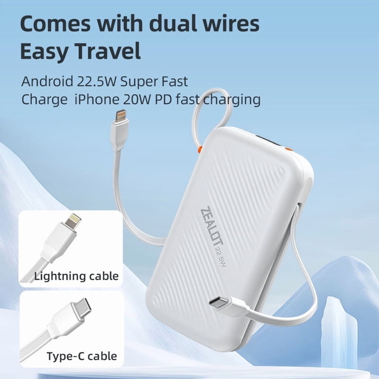 zealot Power Bank Portable 20000mAh in With USB C Cable External