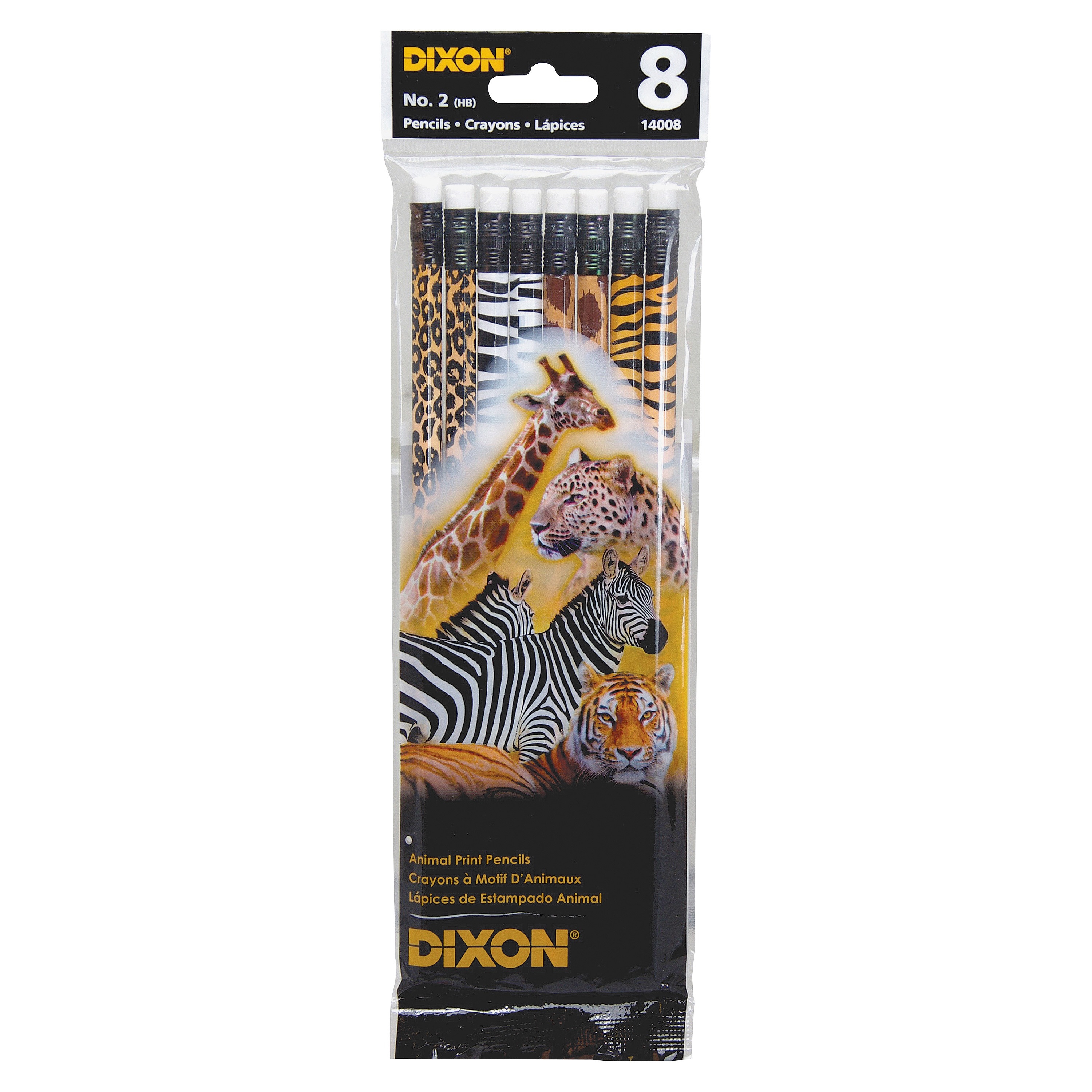 Dixon Animal Print Pencils 2 Lead Degree (Hardness) Graphite Lead 8 / Pack 14008