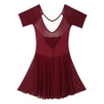 thumbnail image 6 of Alvivi Women's Short Sleeve Backless Skirted Leotards Ballet Dance Dress Gymnastics Bodysuits Burgundy XL, 6 of 7