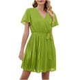 thumbnail image 1 of QIPOPIQ Robes pour Femmes Taille Empire à Étages Ample Manches Courtes Tendance Robe à Col en V Style Poupée Robe d'Été Couleur Unie Robe Plissée à Trois Couches Offres 2023, 1 of 5