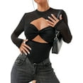 thumbnail image 4 of hirigin Women Crop Long Sleeve Shirt Casual Solid Color Cutout See-through Mesh Basic Tops Streetwear Clubwear, 4 of 8