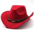 thumbnail image 2 of Sombrero de vaquero con cinturón de hojas de metal, sombrero de copa de lana para otoño e invierno, sombrero de fieltro de jazz con borde grande, 6 colores, 2 of 6