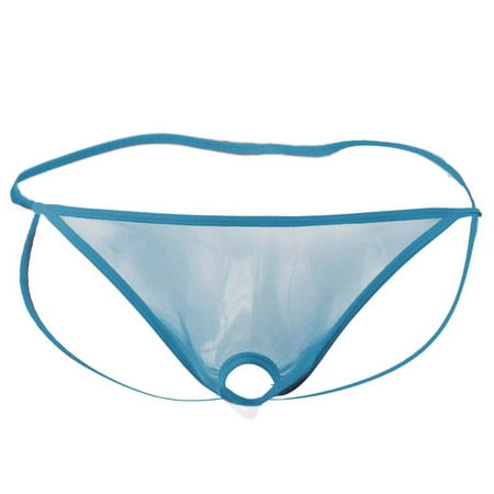 MRULIC lingerie for women Mens Open Front Mesh G String Pouch Underwear Panties T-Back Thong Bikini Blue + XL