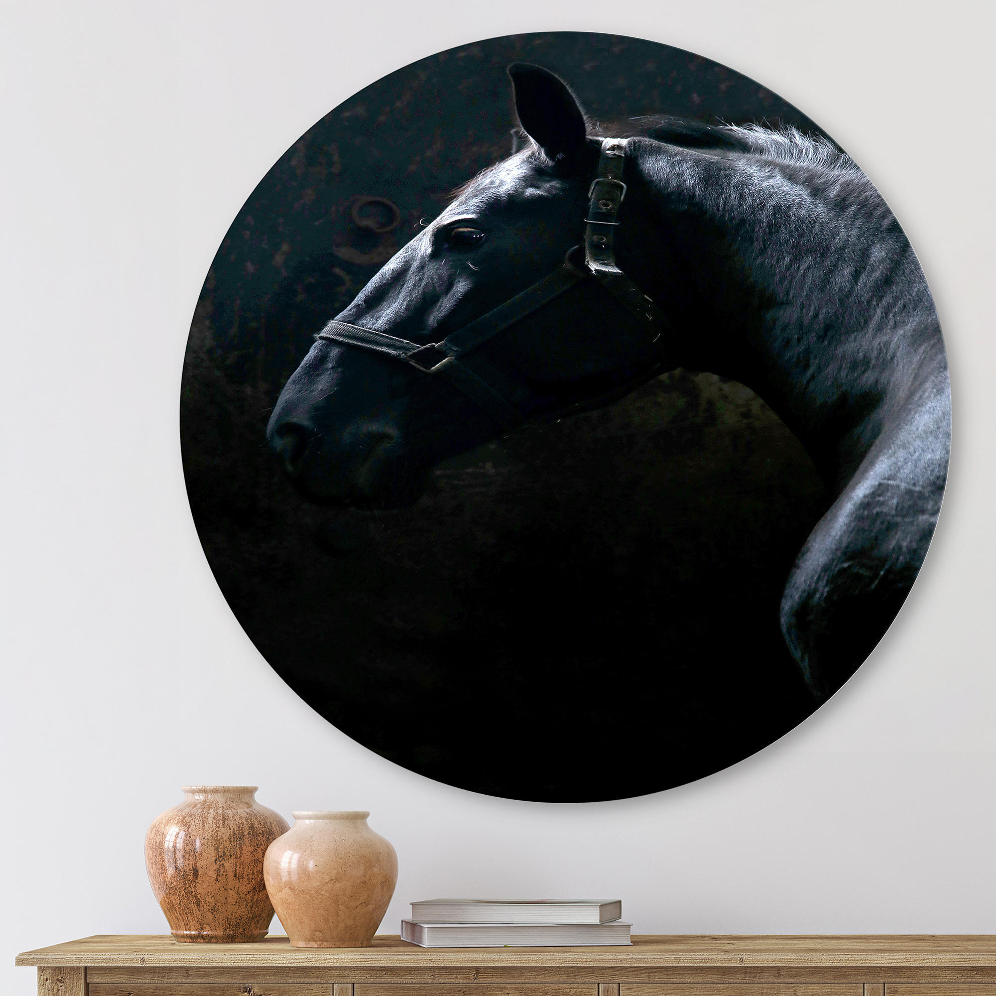 Designart 'Close Up Of Thoroughbred Nonius Stallion Horse II' Farmhouse Circle Metal Wall Art 23x23 - Disc of 23