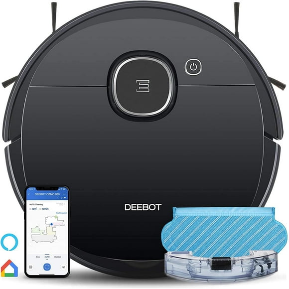 REFURBISHED - ECOVACS DEEBOT OZMO 920 2in1 Mopping Robotic Vacuum with Laser Navigation, No-Go Zones, Systematic Cleaning, Multi-Floor Mapping, Works with Alexa & App, Large, Black