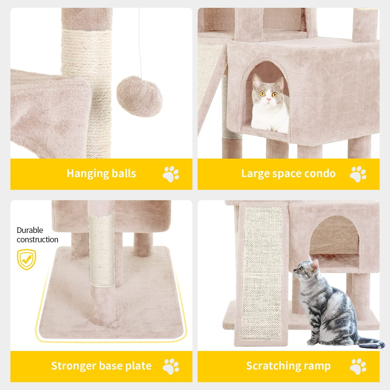 36 inches Cat Tree for Indoor Cats Cat Tower with Scratching Posts Multi-Level Cat Furniture Condo with Ramp Perch Spacious Cat Cave (Beige)