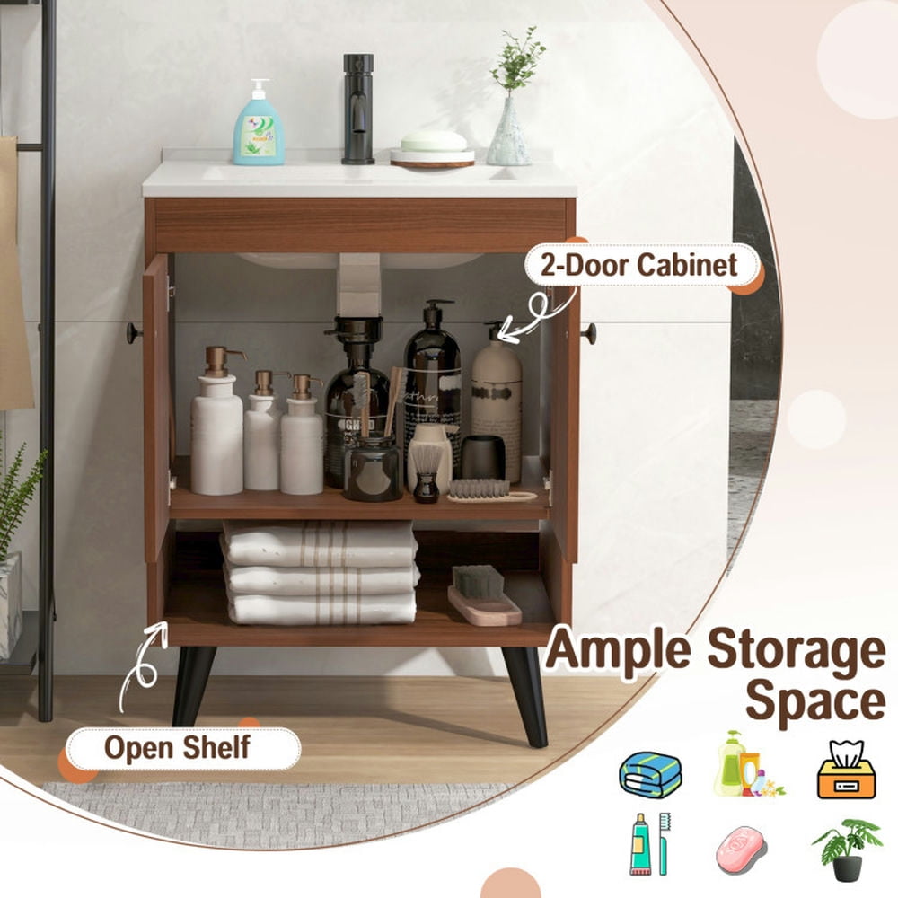 Finihen Bathroom Storage Cabinet, Bathroom Floor Cabinet, 25 Inch Wooden Bathroom Storage Cabinet with Sink, for Bathroom, Living Room, Bedroom, Kitchen, Walnut Finihen Bathroom Storage Cabinet, Bathroom Floor Cabinet, 25 Inch Wooden Bathroom Storage Cabinet with Sink, for Bathroom, Living Room, Bedroom, Kitchen, Walnut