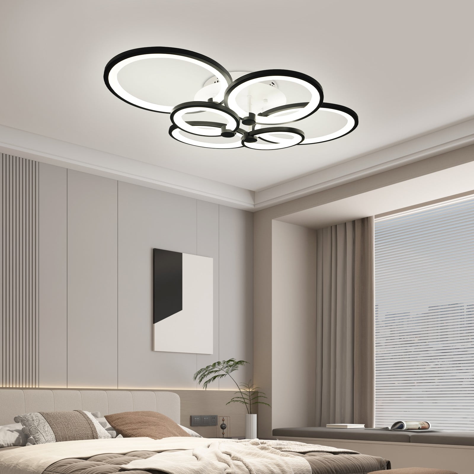 Modern 6-Light Ring Ceiling Lamp, 161.46-215.28ft² Coverage, 5%-100% Dimmable for Office/Hotel : Tools & Home Improvement