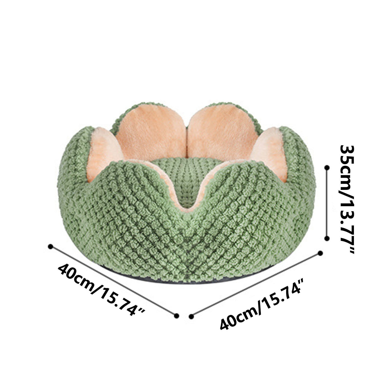 PureCasa Cactus Shaped Dog Cat Bed for Autumn Winter, Pet Supplies Non-Slip Fluffy Kennel, Cat Dog Cushion Sleeping Pad for Small Cats Dogs, Floral Style Decor, Round, 1 Pack, 16"x16"x14", Green