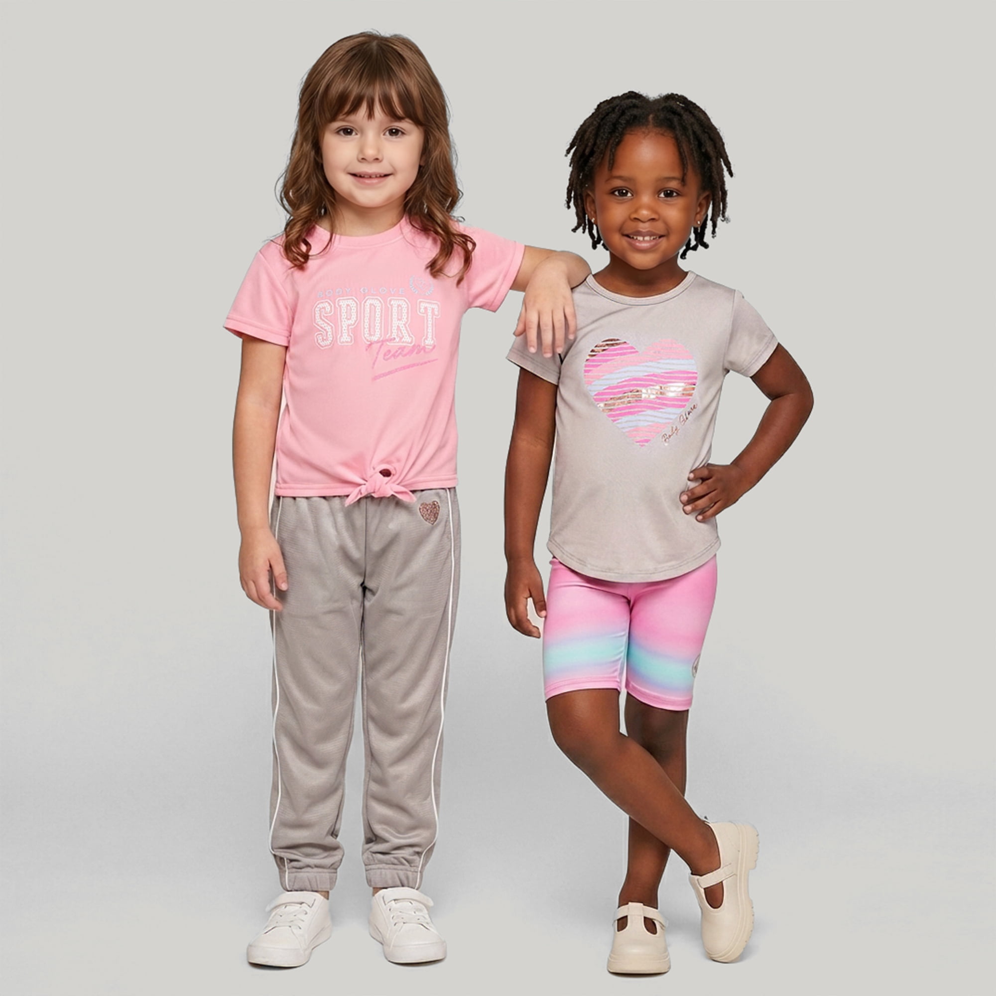 Body Glove Clothes Girls’ 4-Piece Active Outfit Set – Includes 2 Graphic Tees, Jogger Pants & Shorts, Comfortable Everyday Clothing for Toddler to Big Girls Sizes (2T-12)