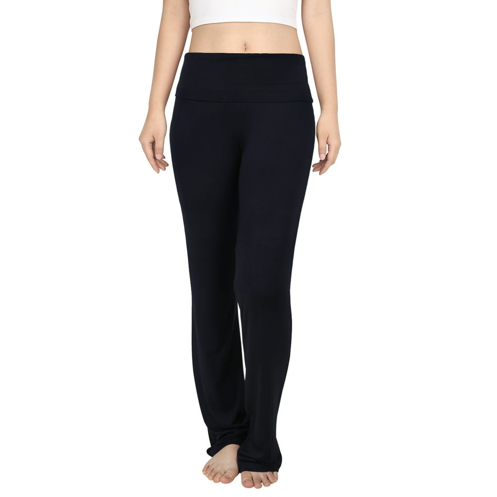HDE HDE Women's Color Block Fold Over Waist Yoga Pants Flare Leg