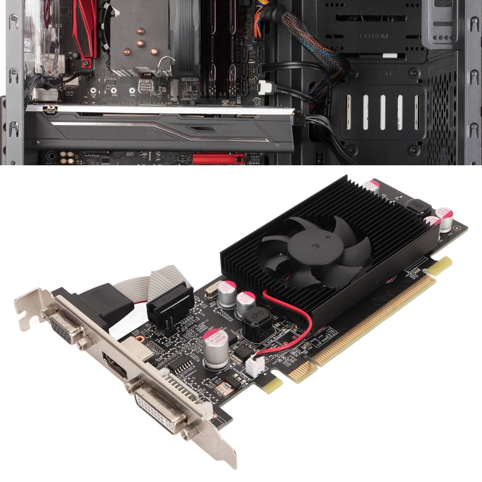 Computer Graphics Card Gaming Graphics Card, Support DVI VGA GT210 1G DDR2 64bit Graphics Card with Cooling Fan for Office