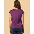 thumbnail image 4 of Unique Bargains Femmes Cap Manches Soyeux Chemisier Col Rond Plissé Affaires Casual Élégant Top Chemise, 4 of 5