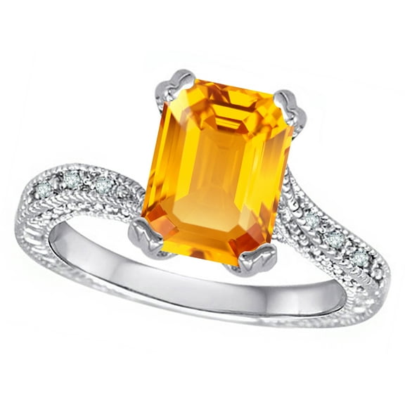Star K� Antique Vintage Style Emerald Cut 8x6 Genuine Citrine Solitaire Engagement Promise Ring