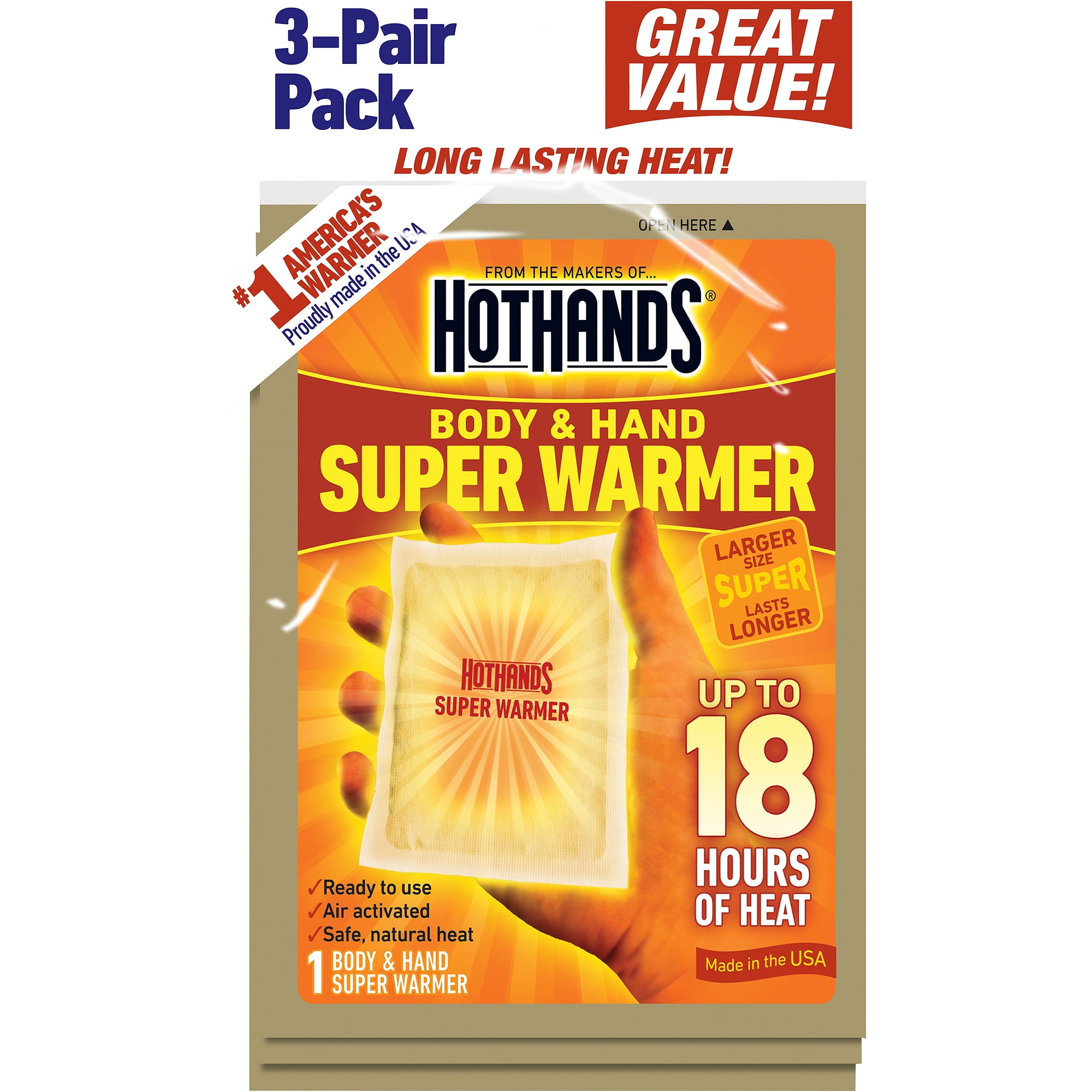 5 Packs Of Hot Hands Body Warmers with Adhesive Up to 12 Hours of Heat 