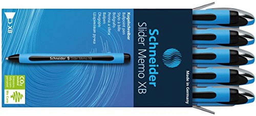 Schneider Slider Memo XB (Extra Broad) Ballpoint Pen, 1.4 mm, Light Blue Barrel, Black Ink, Box of 10 Pens (150201)