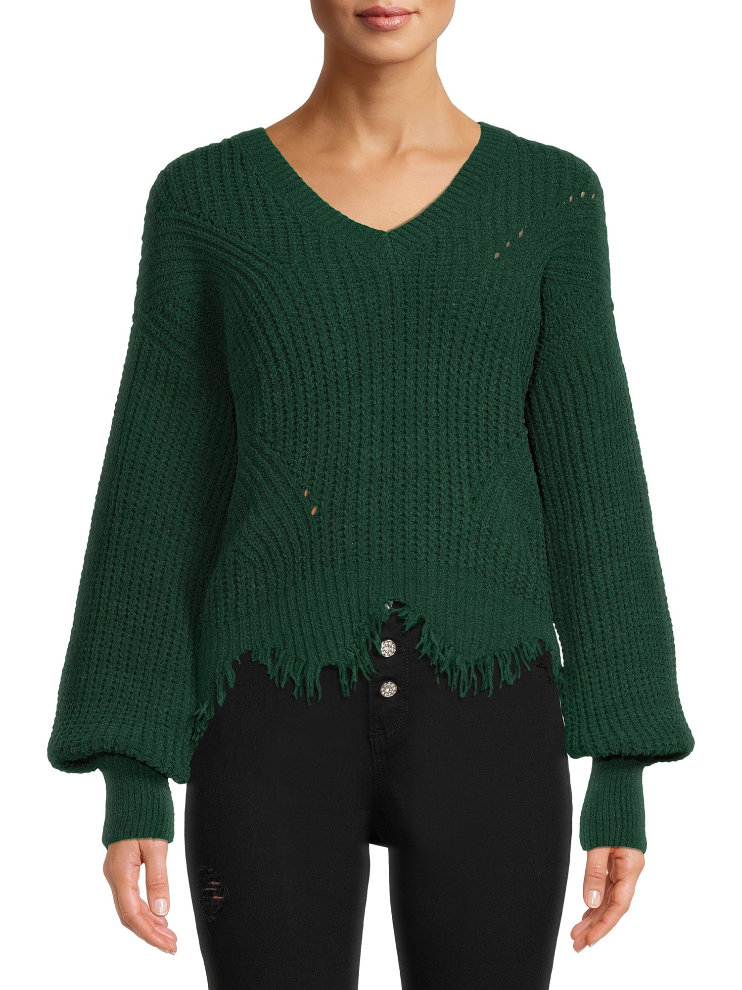 No Boundaries Juniors' Chenille Destructed Sweater