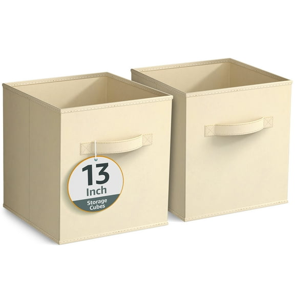 Sorbus 13" Foldable Fabric Storage Cube Bin, Beige (2 pack)