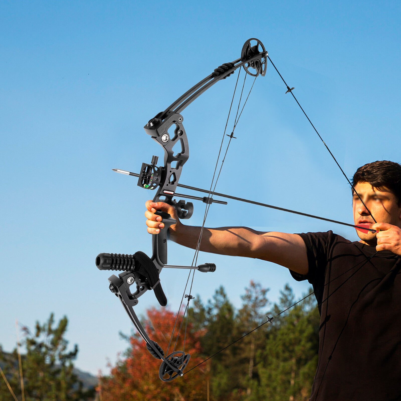 Compound Bow Kit with 12 Arrows Right Hand Archery Hunting Set Black 30-55lbs