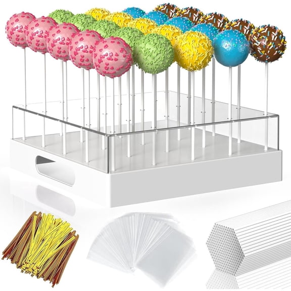 Clear 25-Hole Cake Pop Display Stand, White Holder with Sticks Mold for Wedding Birthday Celebrations