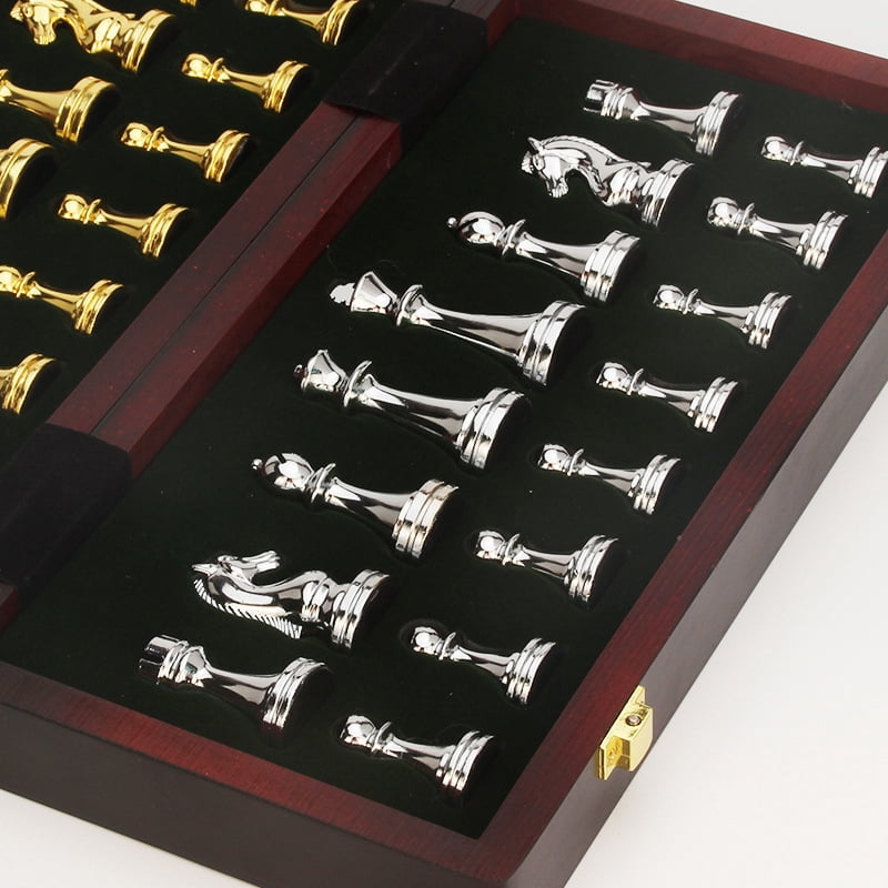 CNV Classic Metal Chess Set with Folding Wooden Case, 7.6cm King Height, Luxury Gift for Chess Enthusiasts & Collectors