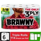 Brawny Tear-A-Square 3-Ply Paper Towels, 6 Triple Rolls